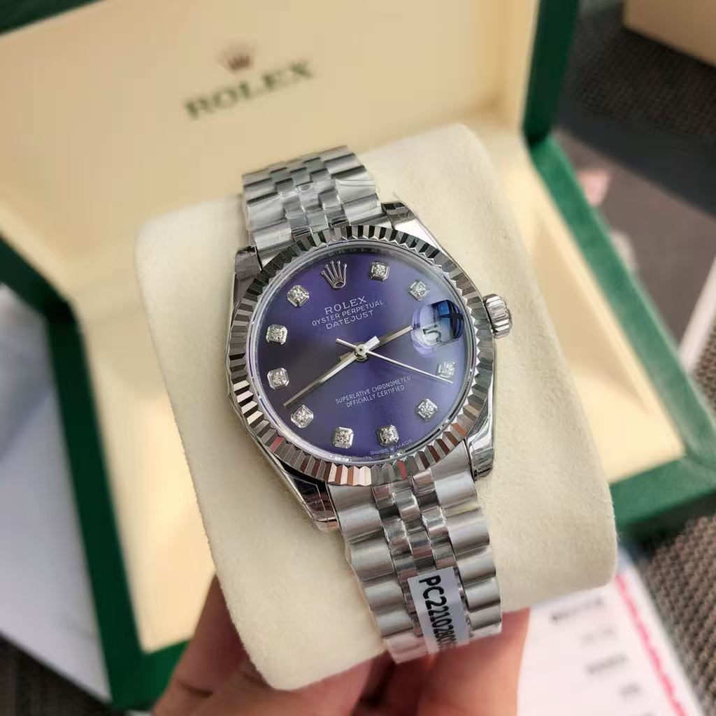 微信图片_20250925133645_3468_76 Luxury Datejust-Style Watch – Deep Purple Dial, Diamond Hour Markers, Fluted Bezel, Stainless Steel Bracelet - 图片 1