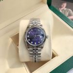 Luxury Datejust-Style Watch – Deep Purple Dial, Diamond Hour Markers, Fluted Bezel, Stainless Steel Bracelet - 图片 4