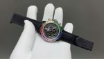 Luxury Rainbow Daytona-Style Chronograph Watch – Rose Gold Case, Multicolored Gemstone Bezel, Black Dial with Three Sub-Dials - 图片 3