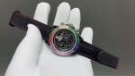 Luxury Rainbow Daytona-Style Chronograph Watch – Rose Gold Case, Multicolored Gemstone Bezel, Black Dial with Three Sub-Dials - 图片 5