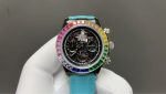 Luxury Rainbow Daytona-Style Chronograph Watch – Rose Gold Case, Multicolored Gemstone Bezel, Black Dial with Three Sub-Dials - 图片 6