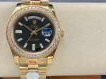Luxury Full Gold Day-Date-Style Watch – Black Dial, Diamond Bezel, Dual Calendar Display