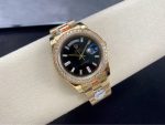 Luxury Full Gold Day-Date-Style Watch – Black Dial, Diamond Bezel, Dual Calendar Display - 图片 5