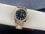 Luxury Full Gold Day-Date-Style Watch – Black Dial, Diamond Bezel, Dual Calendar Display - 图片 6