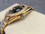 Luxury Full Gold Day-Date-Style Watch – Black Dial, Diamond Bezel, Dual Calendar Display - 图片 8