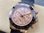 Luxury Daytona-Style Chronograph Watch – Rose Gold Case, Champagne Dial, Black Ceramic Bezel, Rubber Strap - 图片 3