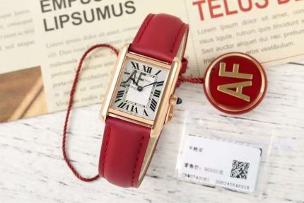 Cartier Tank Solo – Women's 18K Rose Gold Watch with White Dial, Roman Numerals, and Red Alligator Strap