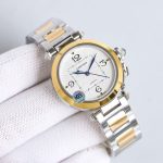 Cartier Pasha de Cartier – Women's Two-Tone Stainless Steel & Yellow Gold Automatic Watch with White Dial and Integrated Bracelet
