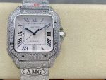 Cartier Santos-Dumont – Women's Full Diamond Pave Automatic Watch with White Dial, Roman Numerals, and Integrated Bracelet