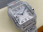 Cartier Santos-Dumont – Women's Full Diamond Pave Automatic Watch with White Dial, Roman Numerals, and Integrated Bracelet - 图片 3