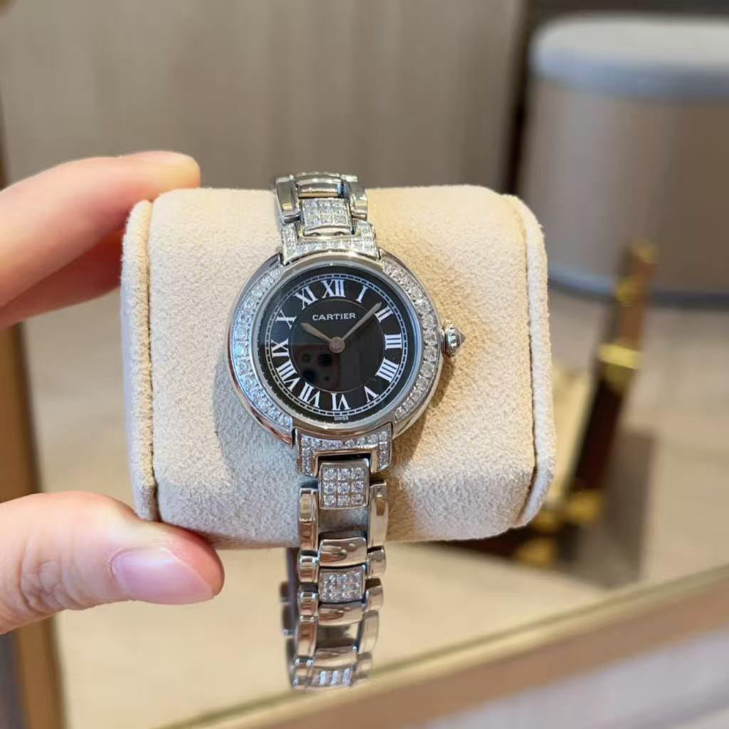 微信图片_20250925140050_3568_76 Cartier Ballon Bleu – Women's 18K White Gold Diamond-Paved Watch with Black Dial, Roman Numerals, and Integrated Bracelet - 图片 1