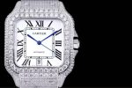 Cartier Santos-Dumont – Women's Full Diamond Pave Automatic Watch with White Dial, Roman Numerals, and Integrated Bracelet