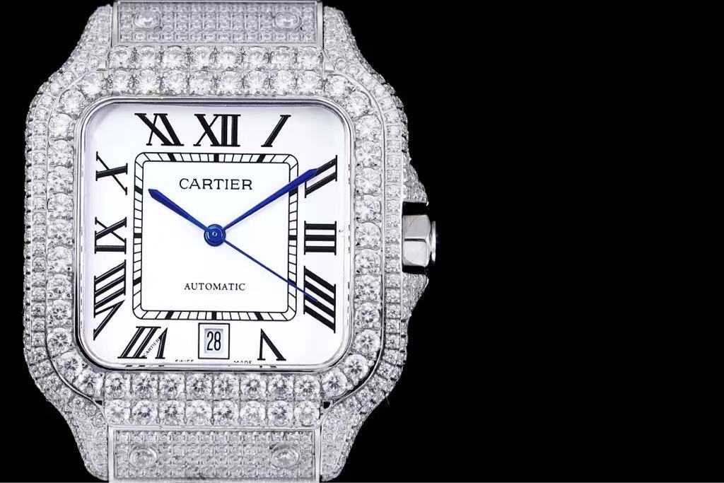 微信图片_20250925140153_3577_76 Cartier Santos-Dumont – Women's Full Diamond Pave Automatic Watch with White Dial, Roman Numerals, and Integrated Bracelet - 图片 1