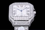 Cartier Santos-Dumont – Women's Full Diamond Pave Automatic Watch with White Dial, Roman Numerals, and Integrated Bracelet - 图片 3
