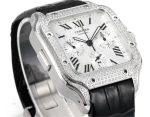 Cartier Santos de Cartier – Women's Diamond-Paved Chronograph Automatic Watch with White Dial, Roman Numerals, and Black Alligator Strap - 图片 3
