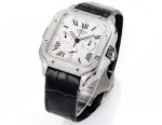 Cartier Santos de Cartier – Women's Diamond-Paved Chronograph Automatic Watch with White Dial, Roman Numerals, and Black Alligator Strap - 图片 4