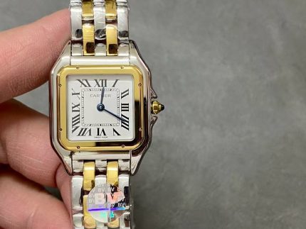 Cartier Santos-Dumont – Women's Two-Tone Stainless Steel & Yellow Gold Watch with White Dial, Roman Numerals, and Integrated Bracelet