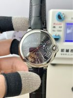 Cartier Ballon Bleu – Women's Stainless Steel Automatic Watch with Transparent Dial, Roman Numerals, and Black Alligator Strap