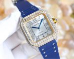 Cartier Santos-Dumont – Women's Diamond-Paved Automatic Watch with Blue Dial, Roman Numerals, and Blue Rubber Strap - 图片 3