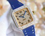 Cartier Santos-Dumont – Women's Diamond-Paved Automatic Watch with Blue Dial, Roman Numerals, and Blue Rubber Strap - 图片 5