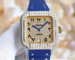 Cartier Santos-Dumont – Women's Diamond-Paved Automatic Watch with Blue Dial, Roman Numerals, and Blue Rubber Strap - 图片 7