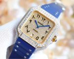 Cartier Santos-Dumont – Women's Diamond-Paved Automatic Watch with Blue Dial, Roman Numerals, and Blue Rubber Strap - 图片 8