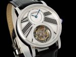 Cartier Rotonde de Cartier – Women's Skeleton Tourbillon Automatic Watch with Silver Dial, Roman Numerals, and Black Alligator Strap
