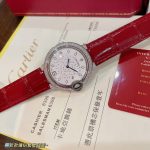 Cartier Ballon Bleu – Women's Diamond-Paved Automatic Watch with Starry Dial, Red Alligator Strap, and Blue Sapphire Crown