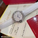 Cartier Ballon Bleu – Women's Diamond-Paved Automatic Watch with Starry Dial, Red Alligator Strap, and Blue Sapphire Crown - 图片 5