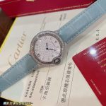 Cartier Ballon Bleu – Women's Diamond-Paved Automatic Watch with Starry Dial, Red Alligator Strap, and Blue Sapphire Crown - 图片 8