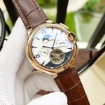 Cartier Rotonde de Cartier – Men's 18K Rose Gold Skeleton Tourbillon Watch with White Dial, Multiple Complications, and Black Alligator Strap - 图片 5