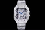 Cartier Santos-Dumont – Men's Fully Diamond-Paved Automatic Skeleton Watch with Transparent Dial and White Gold Bracelet