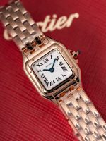Cartier Santos-Dumont – Women's 18K Rose Gold Automatic Watch with White Dial, Roman Numerals, and Integrated Bracelet