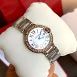 Cartier Ballon Bleu – Women's Two-Tone Stainless Steel & Rose Gold Watch with Diamond Bezel, White Dial, and Roman Numerals