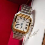 Cartier Santos-Dumont – Men's Two-Tone Stainless Steel & Yellow Gold Automatic Watch with White Dial, Roman Numerals, and Integrated Bracelet - 图片 5