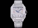 Cartier Santos-Dumont – Men's Fully Diamond-Paved Automatic Watch with Colorful Arabic Numerals and AMG Logo Bracelet