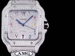 Cartier Santos-Dumont – Men's Fully Diamond-Paved Automatic Watch with Colorful Arabic Numerals and AMG Logo Bracelet - 图片 3