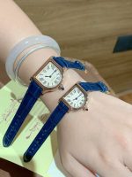 Cartier Santos-Dumont – Women's Mini Two-Tone Watch Set with Red Alligator Strap, Roman Numerals, and Blue Sapphire Crown