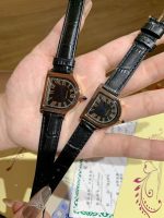 Cartier Santos-Dumont – Women's Mini Two-Tone Watch Set with Red Alligator Strap, Roman Numerals, and Blue Sapphire Crown - 图片 7