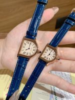 Cartier Santos-Dumont – Women's Mini Two-Tone Watch Set with Red Alligator Strap, Roman Numerals, and Blue Sapphire Crown - 图片 8