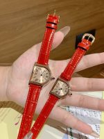 Cartier Santos-Dumont – Women's Mini Two-Tone Watch Set with Red Alligator Strap, Roman Numerals, and Blue Sapphire Crown - 图片 9