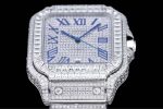 Cartier Santos-Dumont – Men's Fully Diamond-Paved Automatic Watch with Blue Roman Numerals and 18K White Gold Case - 图片 3