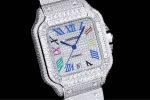 Cartier Santos-Dumont – Men's Fully Diamond-Paved Automatic Watch with Blue Roman Numerals and 18K White Gold Case - 图片 4