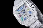 Cartier Santos-Dumont – Men's Fully Diamond-Paved Automatic Watch with Blue Roman Numerals and 18K White Gold Case - 图片 5
