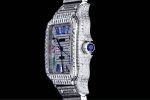 Cartier Santos-Dumont – Men's Fully Diamond-Paved Automatic Watch with Blue Roman Numerals and 18K White Gold Case - 图片 6