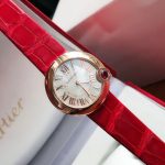 Cartier Ballon Bleu – Women's 18K Rose Gold Watch with Ruby Crown, Mother-of-Pearl Dial, Roman Numerals, and Red Alligator Strap - 图片 2