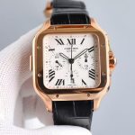 Cartier Santos-Dumont – Men's 18K Rose Gold Chronograph Watch with White Dial, Roman Numerals, and Black Alligator Strap