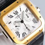 Cartier Santos-Dumont – Men's 18K Rose Gold Chronograph Watch with White Dial, Roman Numerals, and Black Alligator Strap - 图片 4