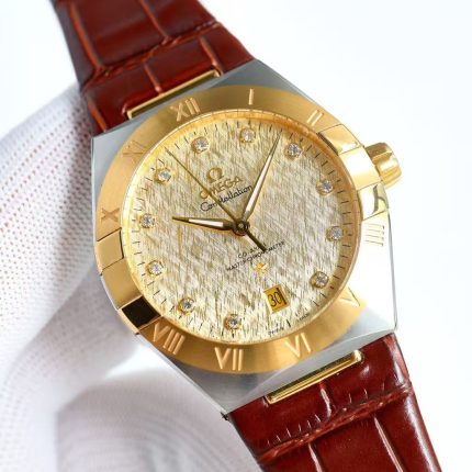 Omega Constellation – Black Dial with Roman Numeral Bezel and Alligator Leather Strap