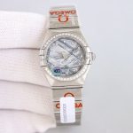 Omega Constellation – Women's Silver Meteorite Dial with Diamond Bezel and Stainless Steel Bracelet